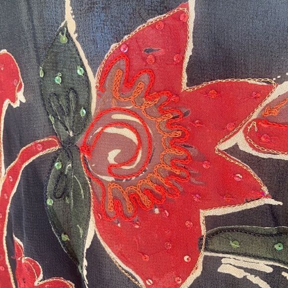 Chico’s kimono sleeve embroidered sequin jacket burnout black floral S M - Picture 12 of 16